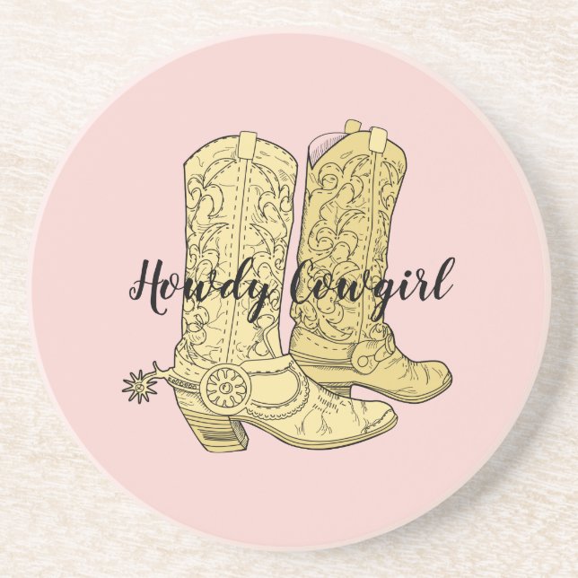 Posavasos Botas de vaquera amarillas rosadas (Frente)