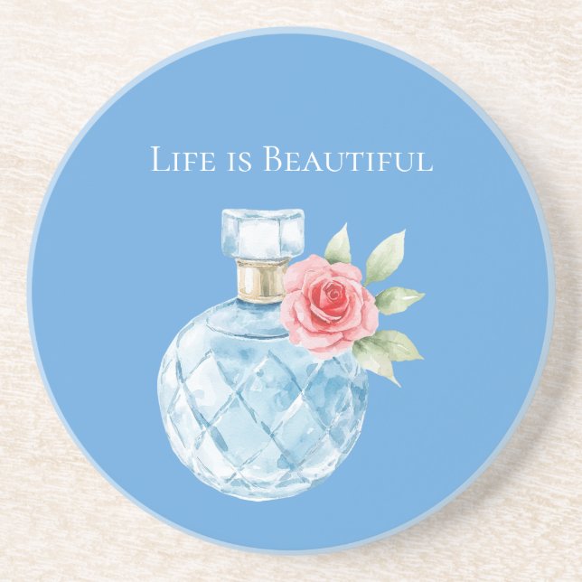 Posavasos Botella de perfume rosa azul aqua blanco (Frente)