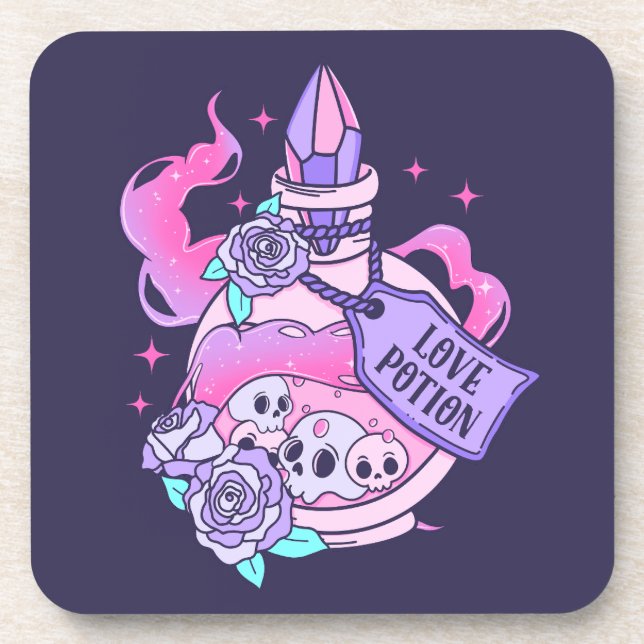 Posavasos Botella de Poción de Amor Cute Rosa Halloween Poti (Frente)
