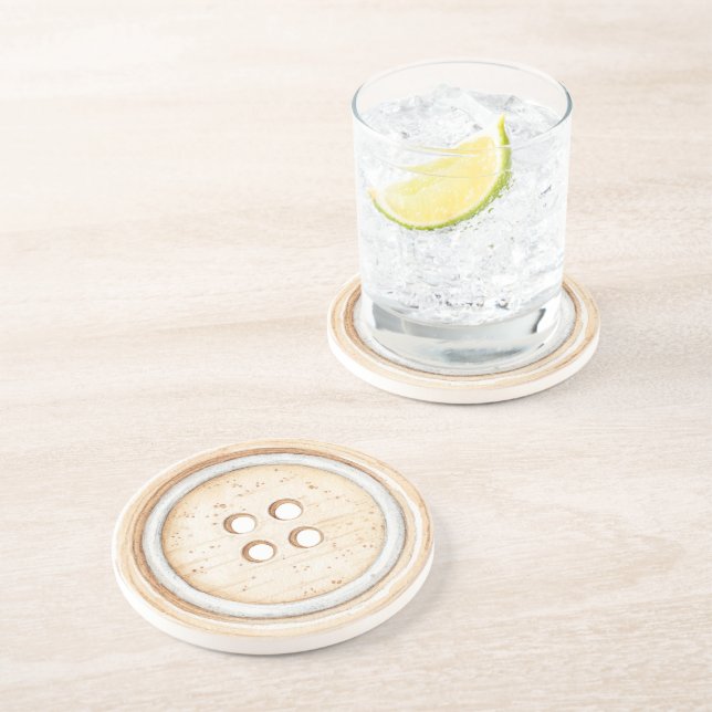 Posavasos Botón de coser blanco crema (Lado)