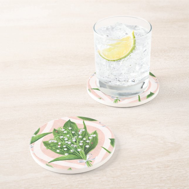 Posavasos Bouquet de lilas del valle flores en rosa (Lado)