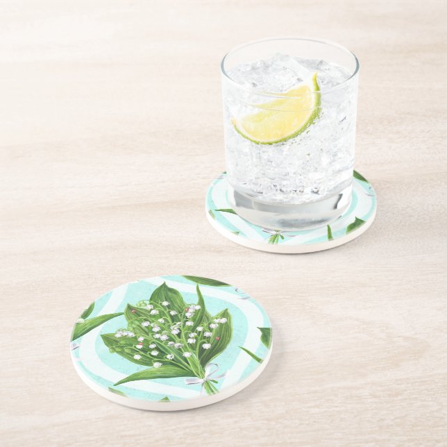 Posavasos Bouquet de lirio del valle flores en azul (Lado)