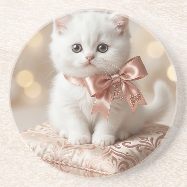 Posavasos Boutique de Gatito Blanco Elegante (Frente)