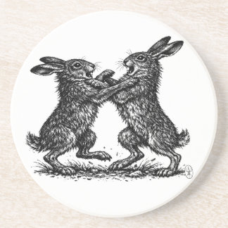 Posavasos Boxing Hares – Haunted Ink Woodland Duel