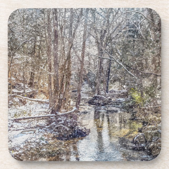 Posavasos Branson Fall Creek Winter Snow Painterly (Frente)