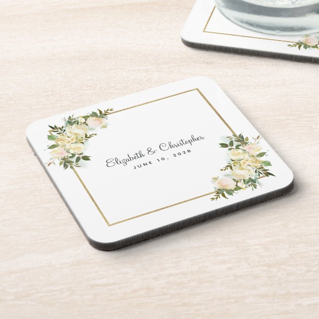 Posavasos Bride Groom Elegant Rosa Boda Floral Keepsake (Lado Izquierdo)