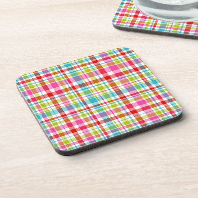 Posavasos Bright Rainbow Plaid Checkered Pattern (Lado Izquierdo)