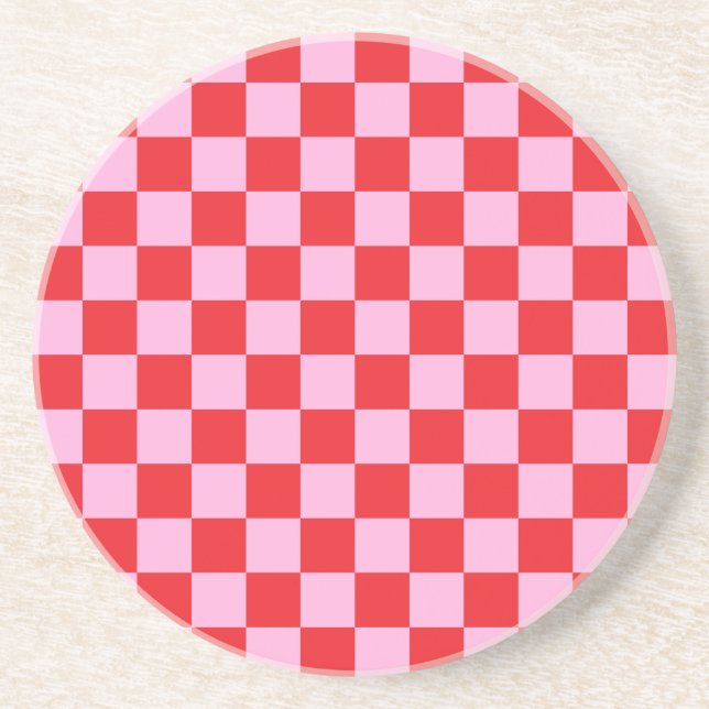Posavasos Bright Red and Light Pink Checkered (Frente)