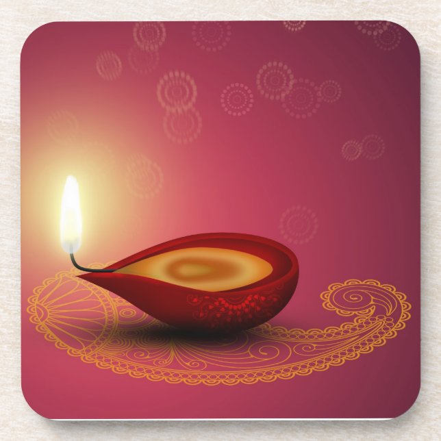 Posavasos Brillante Feliz Diwali Diya - Pascua de Cork (Frente)