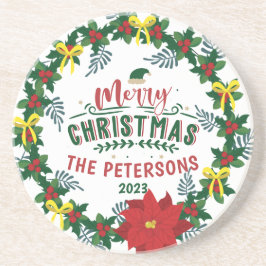 Posavasos Brillante Navidad de la Poinsettia Roja