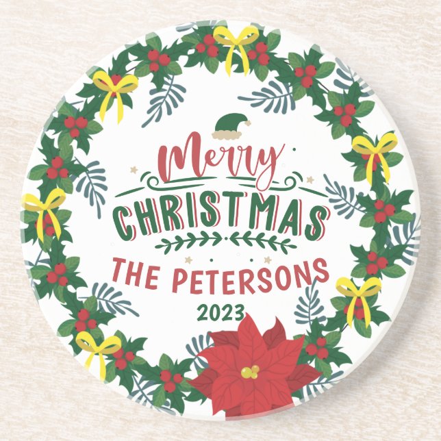 Posavasos Brillante Navidad de la Poinsettia Roja (Frente)