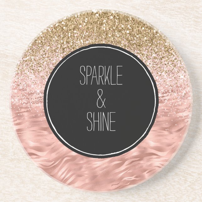 Posavasos Brillo de Impresión de Cebra Rosa Chic (Frente)
