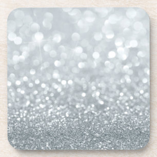Posavasos Brillo de Plata Blanca Glam Bokeh Tendencia Brilla
