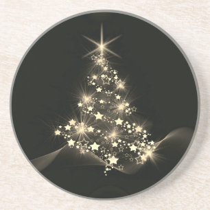 Posavasos Brillo dorado de estrellas en el árbol de Navidad