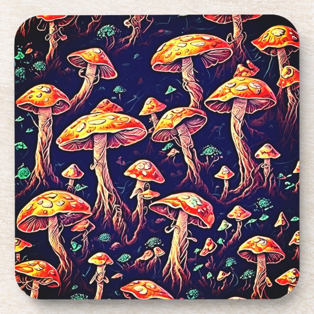 Posavasos Brillo en la magia Oscura: hongos bioluminiscentes (Frente)