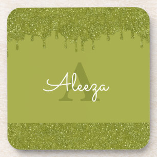Posavasos Brillos que gotean verde oliva