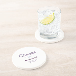 Posavasos brindis por el compromiso de nombre púrpura pastel