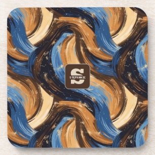 Posavasos Brochas de broche de abstracto de curry en azul y 