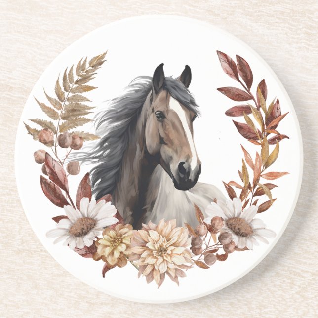 Posavasos Brown Grulla Horse Otumn Wreath (Frente)
