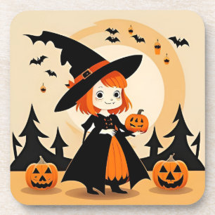 Posavasos Bruja Adorable Sosteniendo Calabaza