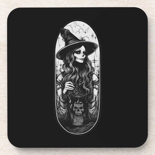 Posavasos Bruja con linterna Halloween (Frente)