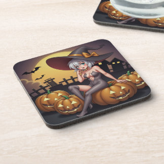 Posavasos Bruja de Anime Caliente de Halloween en Jack-O-Lan