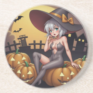 Posavasos Bruja de Anime Caliente de Halloween en Jack-O-Lan
