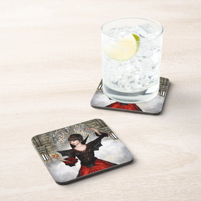 Posavasos Bruja de fantasía - Arte Halloween en el castillo  (Lado Derecho)