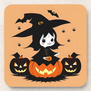 Posavasos Bruja de Halloween con calabazas