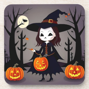 Posavasos Bruja de Halloween con calabazas