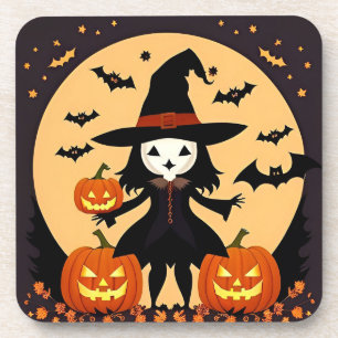 Posavasos Bruja de Halloween con calabazas
