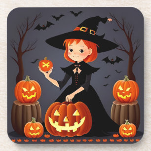 Posavasos Bruja de Halloween con calabazas