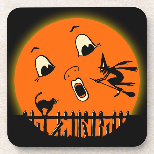 Posavasos bruja de Halloween de los años 30 y Luna Llena (Frente)