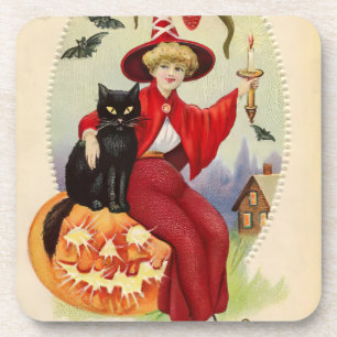 Posavasos Bruja de Halloween y gato negro