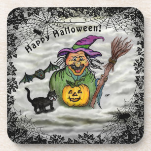 Posavasos Bruja, gato, murciélago y calabaza, ¡Feliz Hallowe