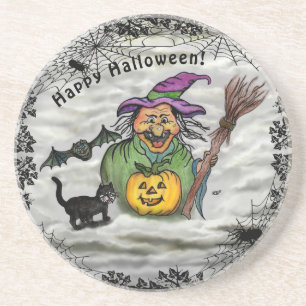 Posavasos Bruja, gato, murciélago y calabaza, ¡Feliz Hallowe