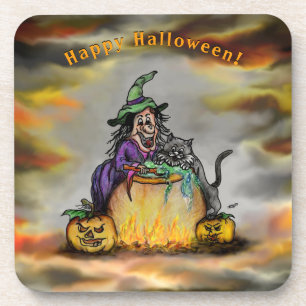 Posavasos Bruja y gato negro, ¡Feliz Halloween!