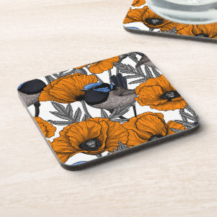 Posavasos Brujas de hadas y flores de amapola naranja 2