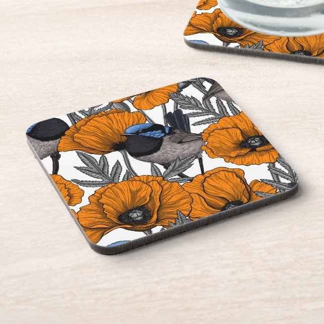 Posavasos Brujas de hadas y flores de amapola naranja 2 (Lado Izquierdo)
