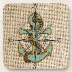 Posavasos brújula náutica de boho moda burlap Anuncio azul