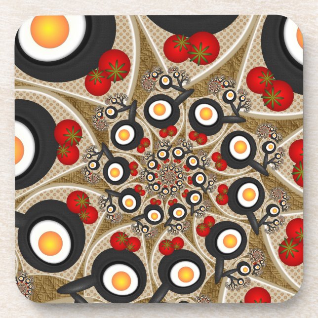 Posavasos Brunch Fractal Art Comida divertida, Tomates, Huev (Frente)