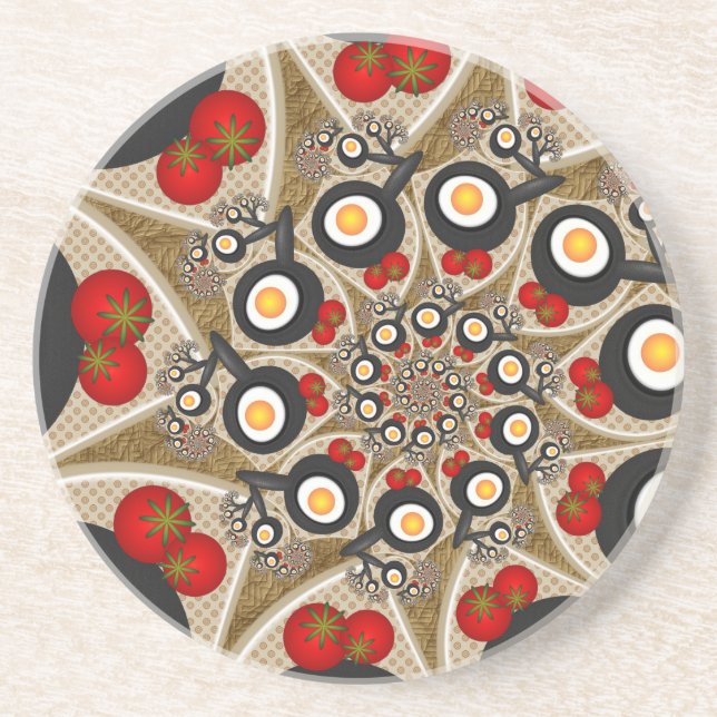 Posavasos Brunch Fractal Art Comida divertida, Tomates, Huev (Frente)