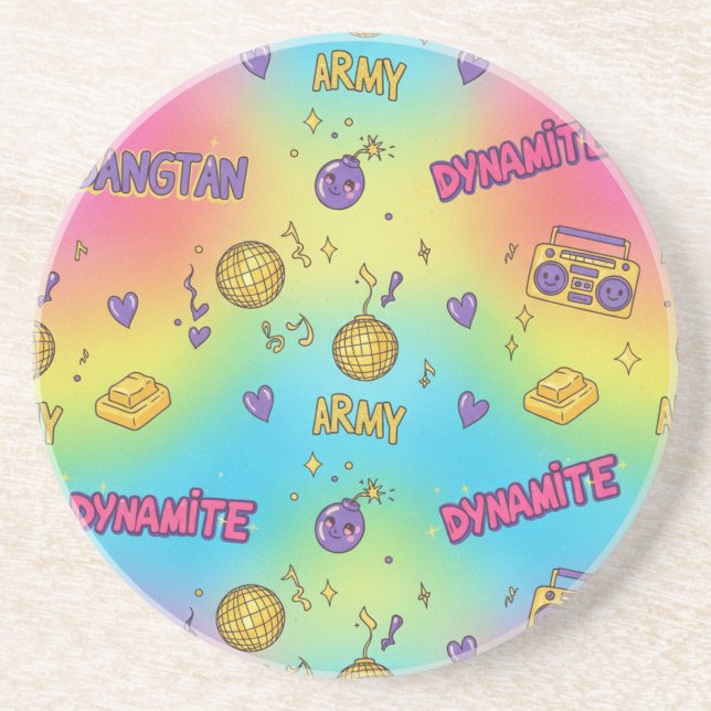 Posavasos BTS Dynamite Disco Party Seamless Pattern (Frente)