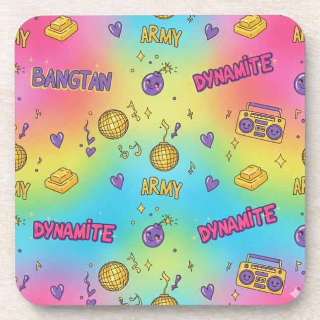 Posavasos BTS Dynamite Disco Party Seamless Pattern (Frente)