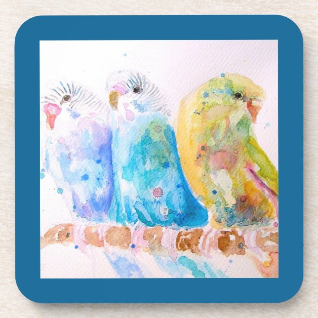 Posavasos Budgie Parakeet Budgerigar Budgies Teal Blue (Frente)