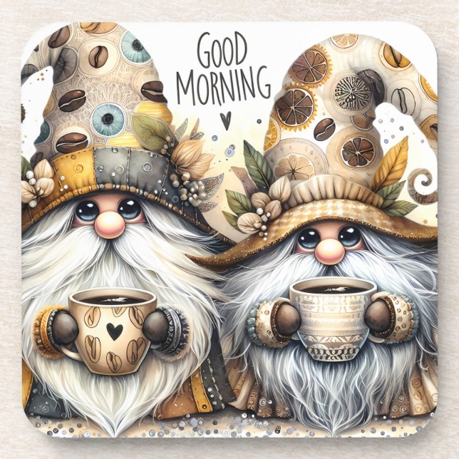 Posavasos Buenos días café lindo gnomos (Frente)