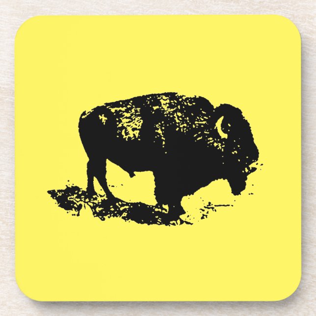 Posavasos Búfalo Bison Lithograph Elegant Black Yellow (Frente)
