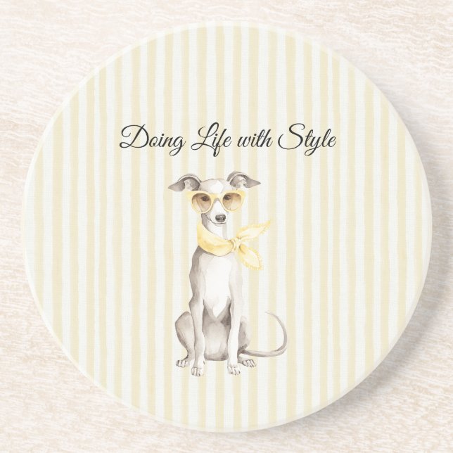 Posavasos Bufanda Amarillo Suave Rayas Perro Blanco (Frente)