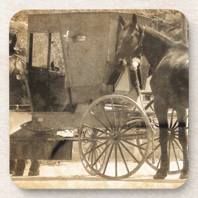 Posavasos Buggy Antes Del Caballo, Amish Trae A Casa Un Caba (Frente)