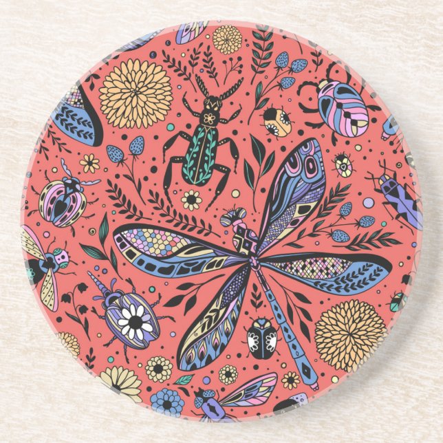 Posavasos Bugs de garabatos en rojo coral (Frente)